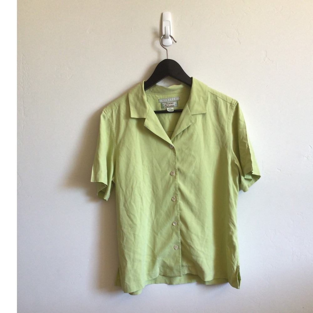 Tommy Bahama Womens Lime Green Stretch Silk Short Sleeve Camp Shirt Size M 8 10 - Picture 2 of 5